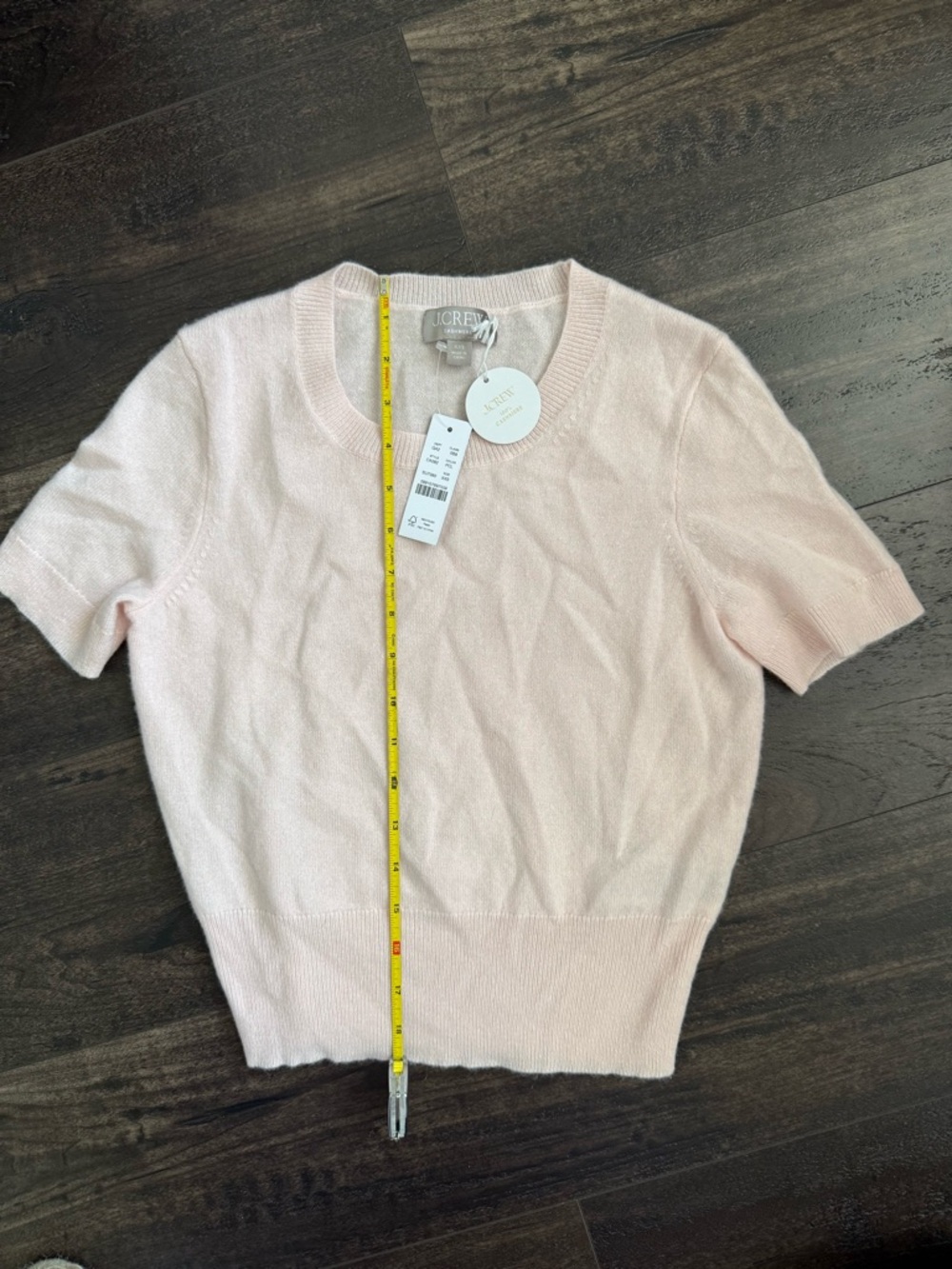 J. Crew Pale Pink NWT Shrunken Short-Sleeve Crop Top 100% Cashmere - Picture 4 of 8
